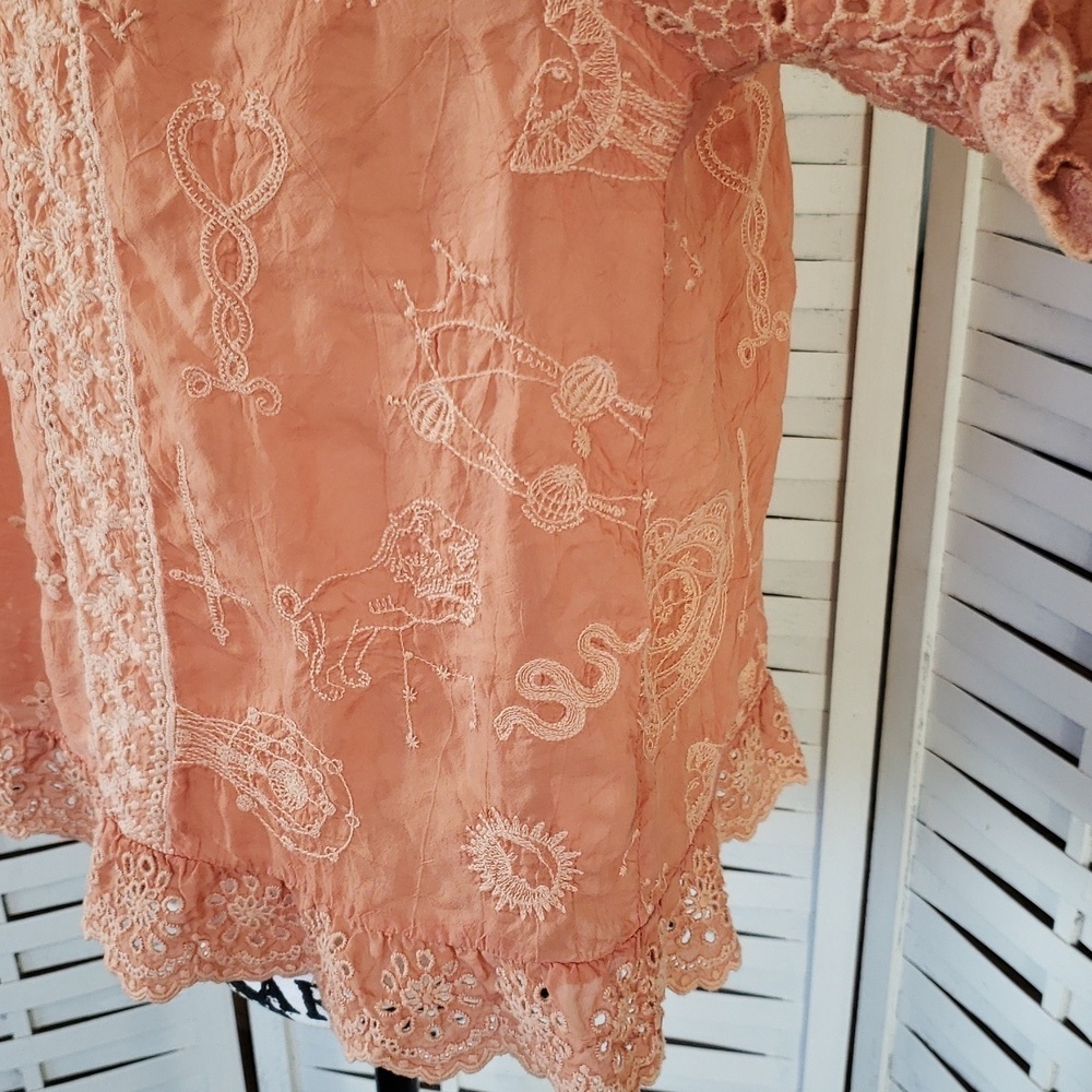 Johnny Was Lace Embroidered Short Sleeves Blouse in Peach - Picture 5 of 7
